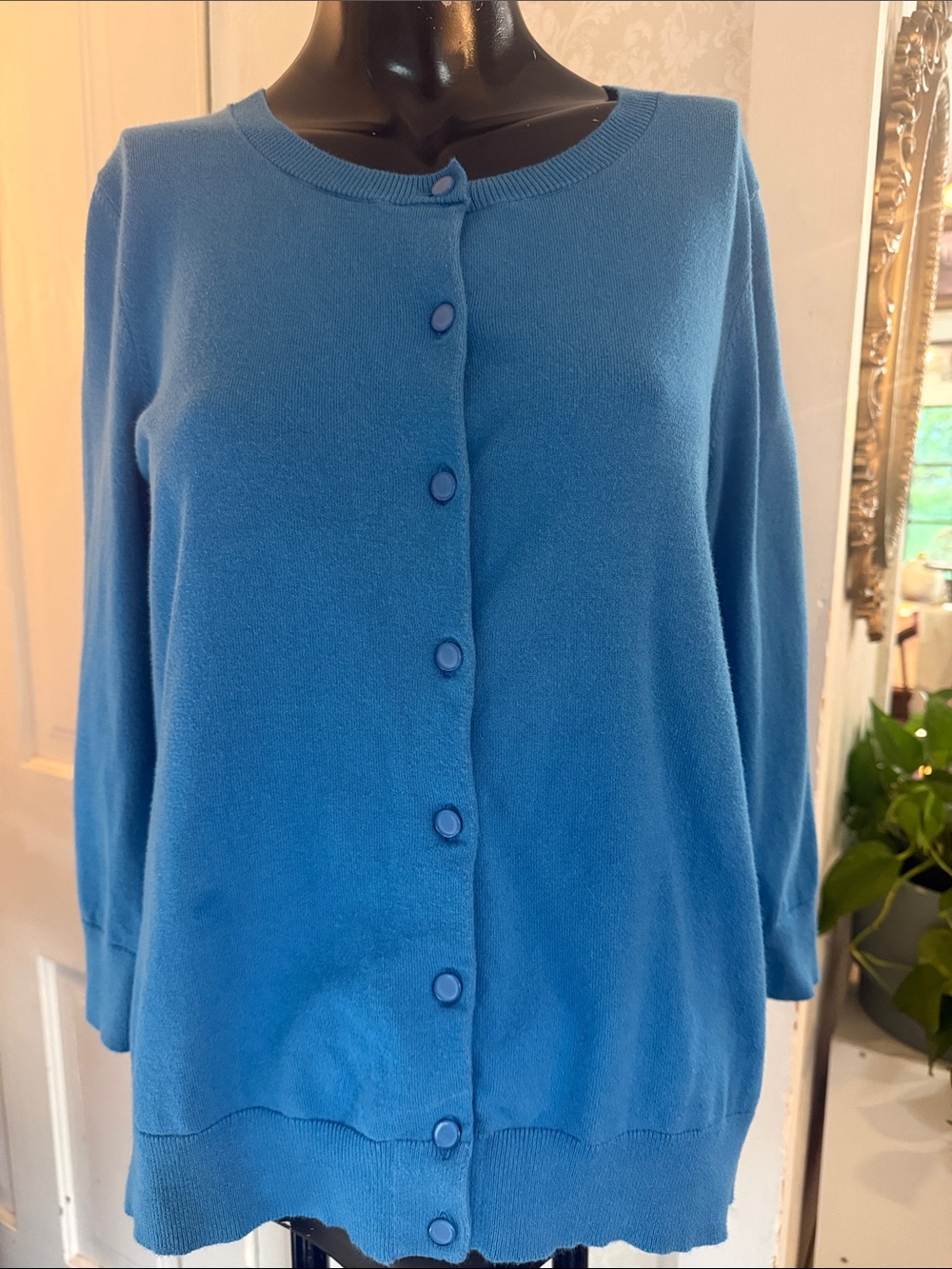 Talbots Cyan Blue Pima Cotton 3/4 Sleeve Sweater Large